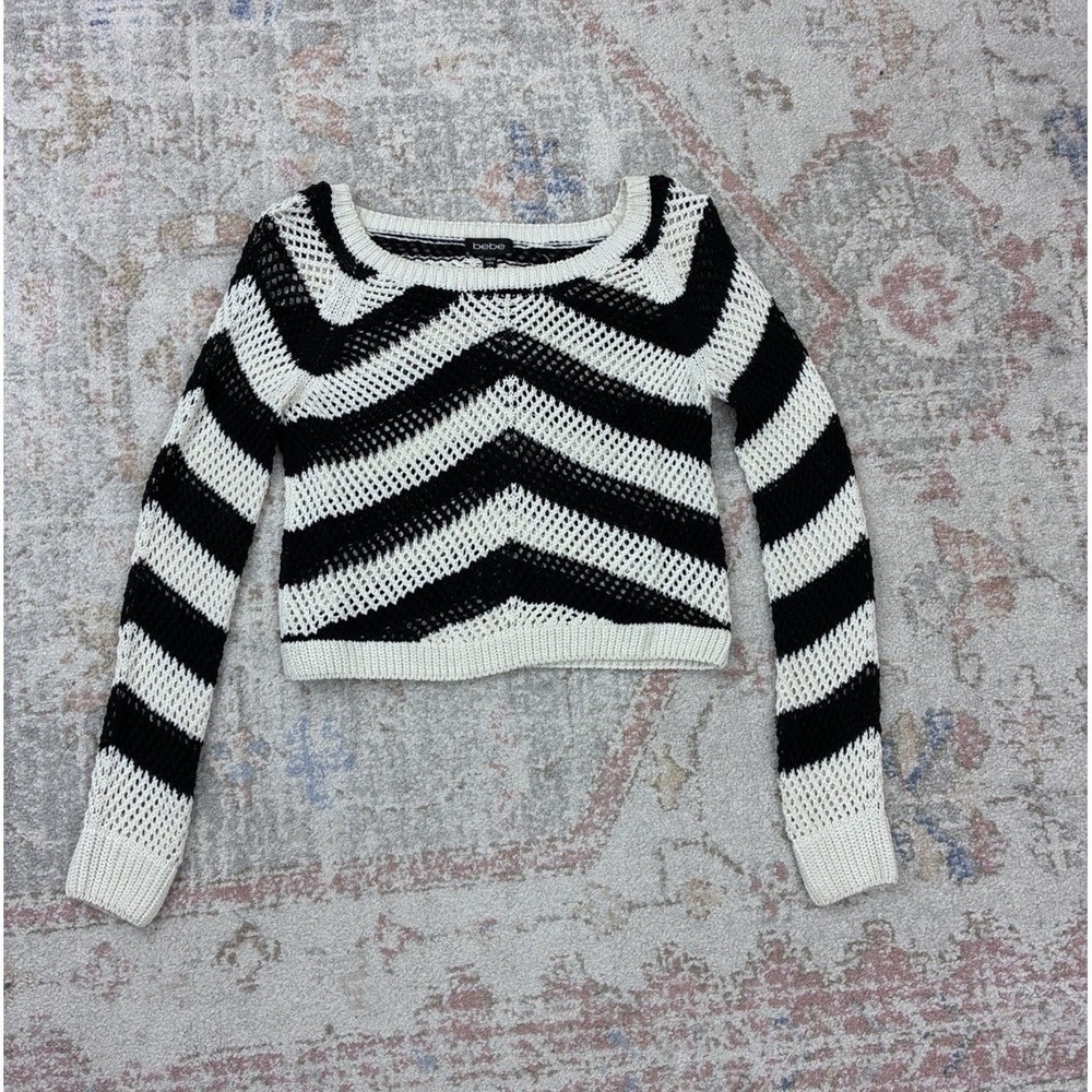 Bebe Cropped Womens Small Chevron Open Knit Crochet Sweater Fairygrunge Indie